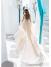 Pearl Embellished Ivory Lace Champagne Tulle Bohemian Wedding Dress